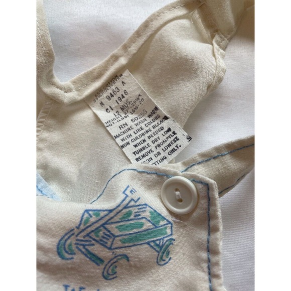 Vintage White Lightweight Cotton Patchwork Wagon Overalls One Piece Button 12 mo - Picture 8 of 11